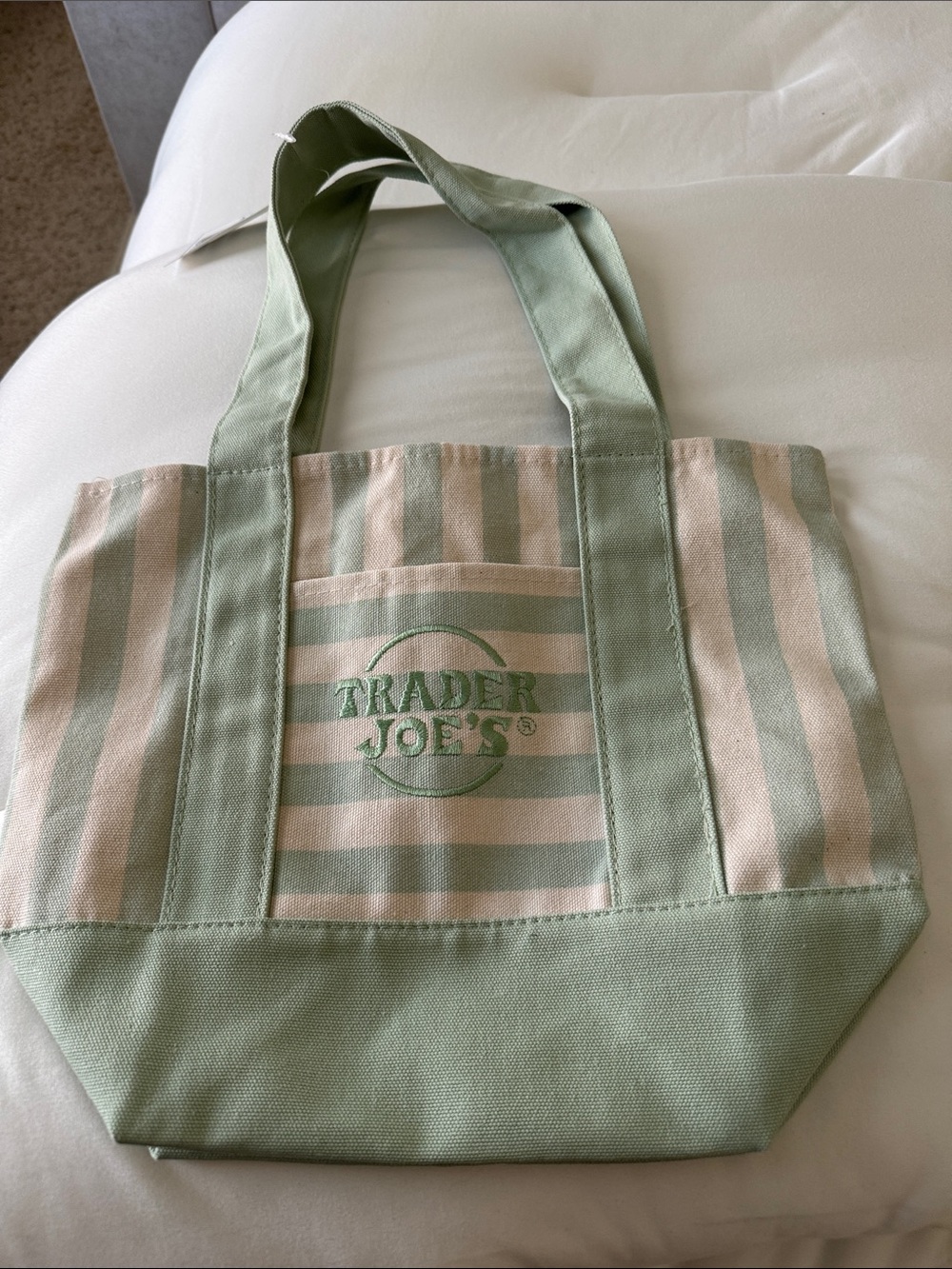 Trader Joe's Green & Cream Striped Canvas Tote